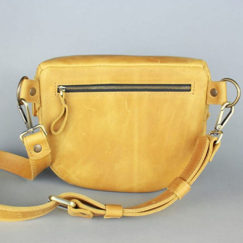 Кожаная сумка поясная-кроссбоди Vacation желтая винтажная