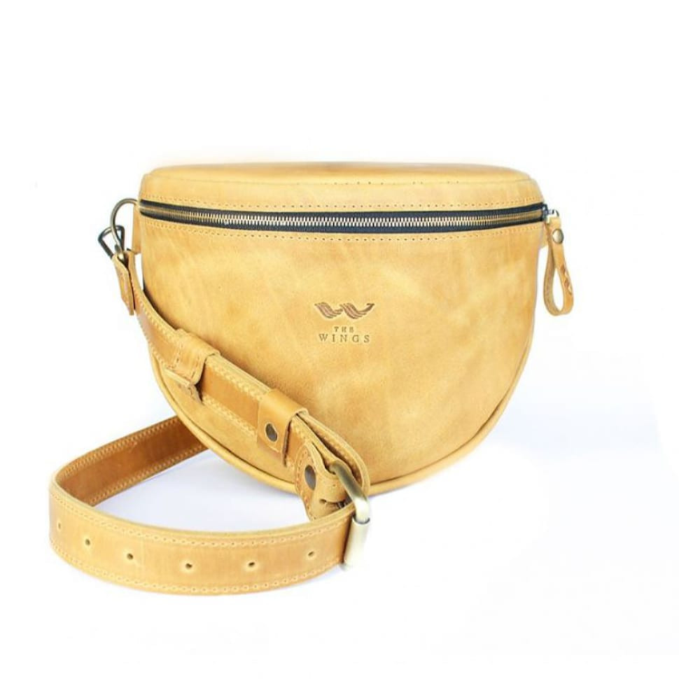 Кожаная сумка поясная-кроссбоди Vacation желтая винтажная