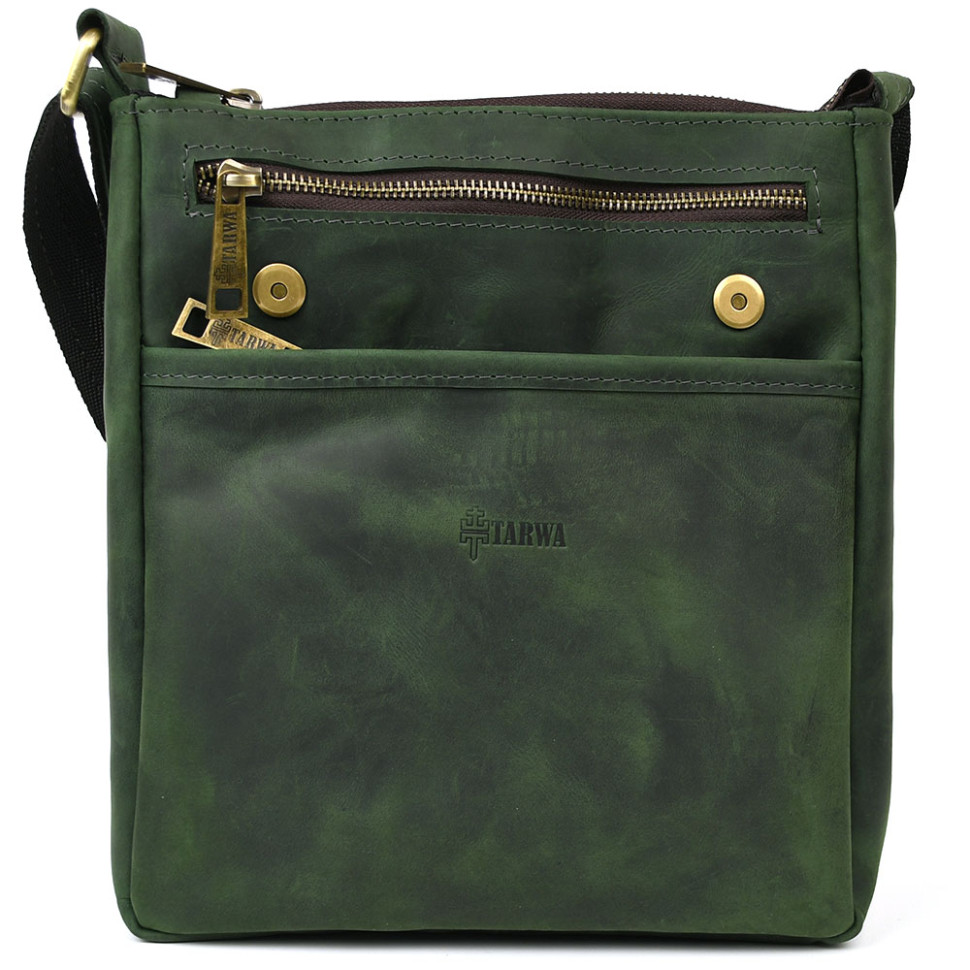 Чоловічі шкіряні сумки через плече RE-1304-4lx TARWA зелена крейзі хорс
