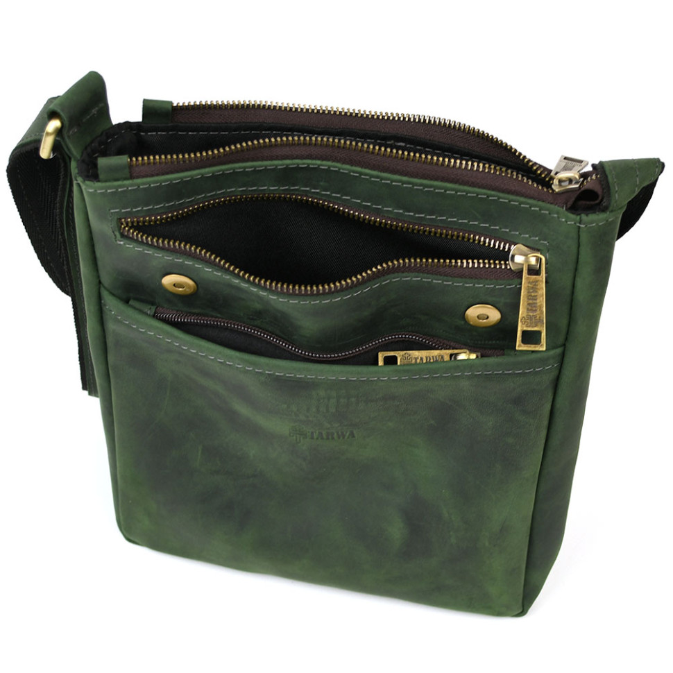 Чоловічі шкіряні сумки через плече RE-1304-4lx TARWA зелена крейзі хорс