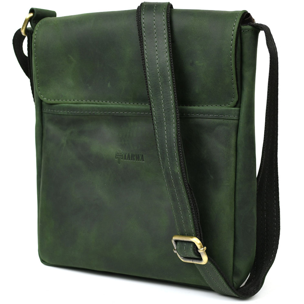 Чоловічі шкіряні сумки через плече RE-1304-4lx TARWA зелена крейзі хорс