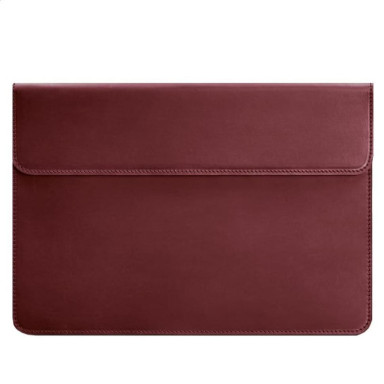 Leather laptop sleeve with magnets Unisex Burgundy Crazy Horse