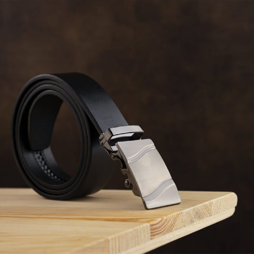 Чоловічий ремінь з пряжкою хвиля Vintage 20336 Чорний