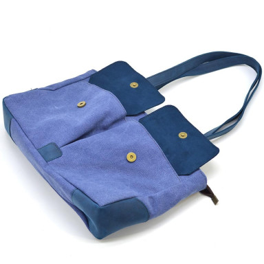 Womens canvas and leather tote bag TARWA RSkyK-3930-3md with front pockets