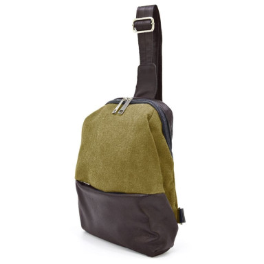 Sling backpack on one shoulder made of leather and canvas TARWA GCh-1905-3md