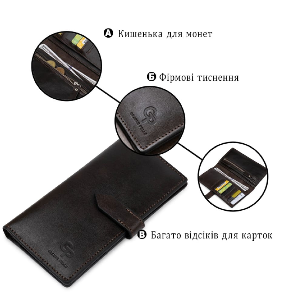 Кожаное мужское глянцевое портмоне GRANDE PELLE 11517 Коричневый