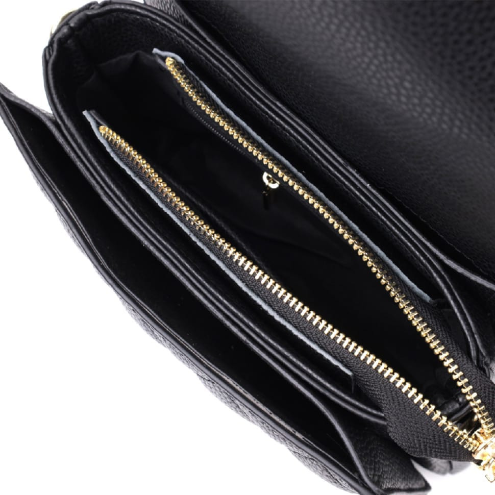 Модная женская сумка с оригинальной защелкой из натуральной кожи Vintage 22671 Черная