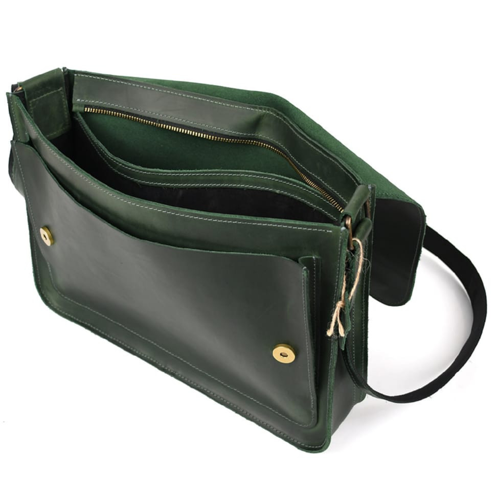 Шкіряна сумка через плече формату А4 Limary lim-3028RE зелена