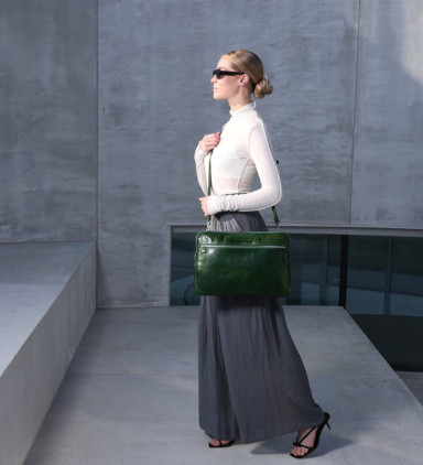 Womens Leather Briefcase Laptop Bag - Brave New World -  Green color -  Time Resistance 5229701W
