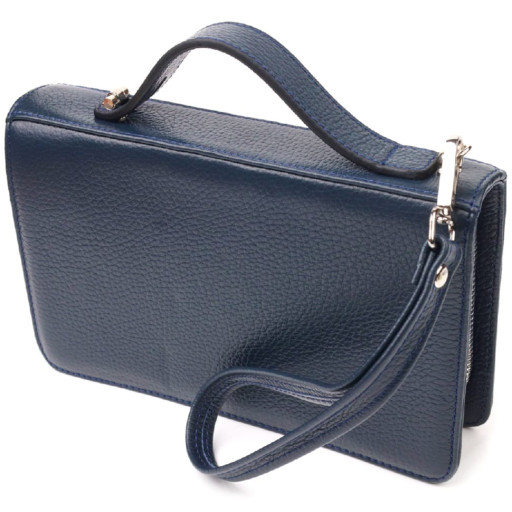 Відмінна чоловіча барсетка на два відділення із натуральної зернистої шкіри CANPELLINI 21568 Синя