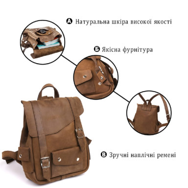 Backpack Crazy horse leather unisex SHVIGEL 13948 Brown.