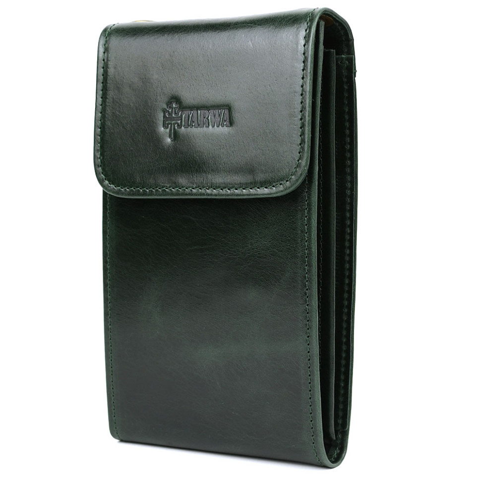 Шкіряна жіноча сумка-чохол панч GE-2122-4lx TARWA, зелена глянець