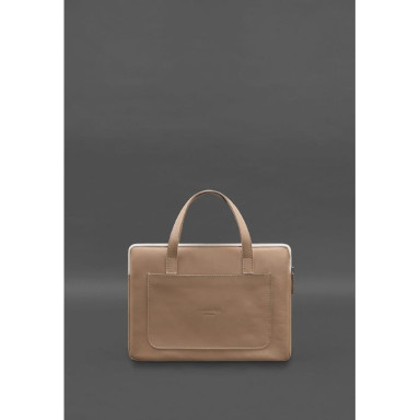 Leather case with handles for laptop 13 inch Light beige