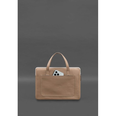 Leather case with handles for laptop 13 inch Light beige