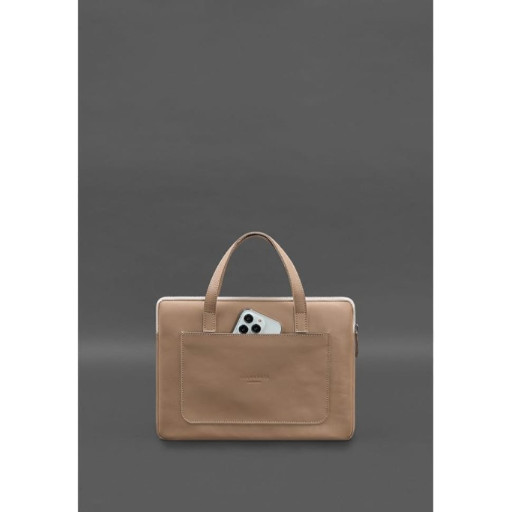 Шкіряний чохол з ручками для ноутбука 13 дюйм Світло-бежевий