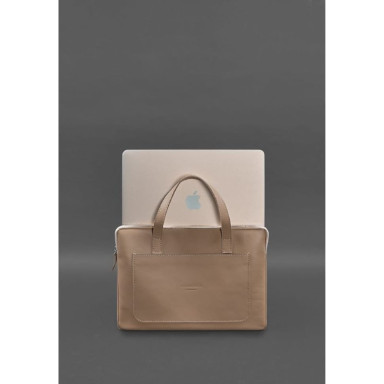 Leather case with handles for laptop 13 inch Light beige