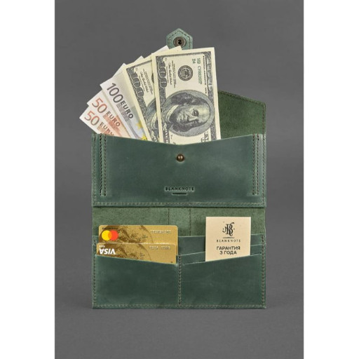 Шкіряне жіноче портмоне 3.0 зелене з коричневим