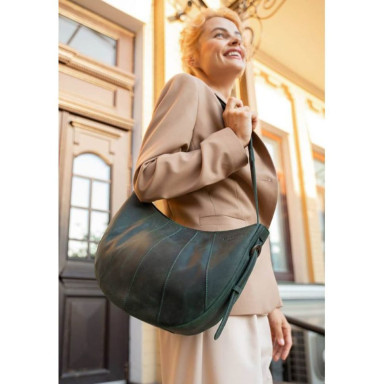 Women's leather bag Croissant green