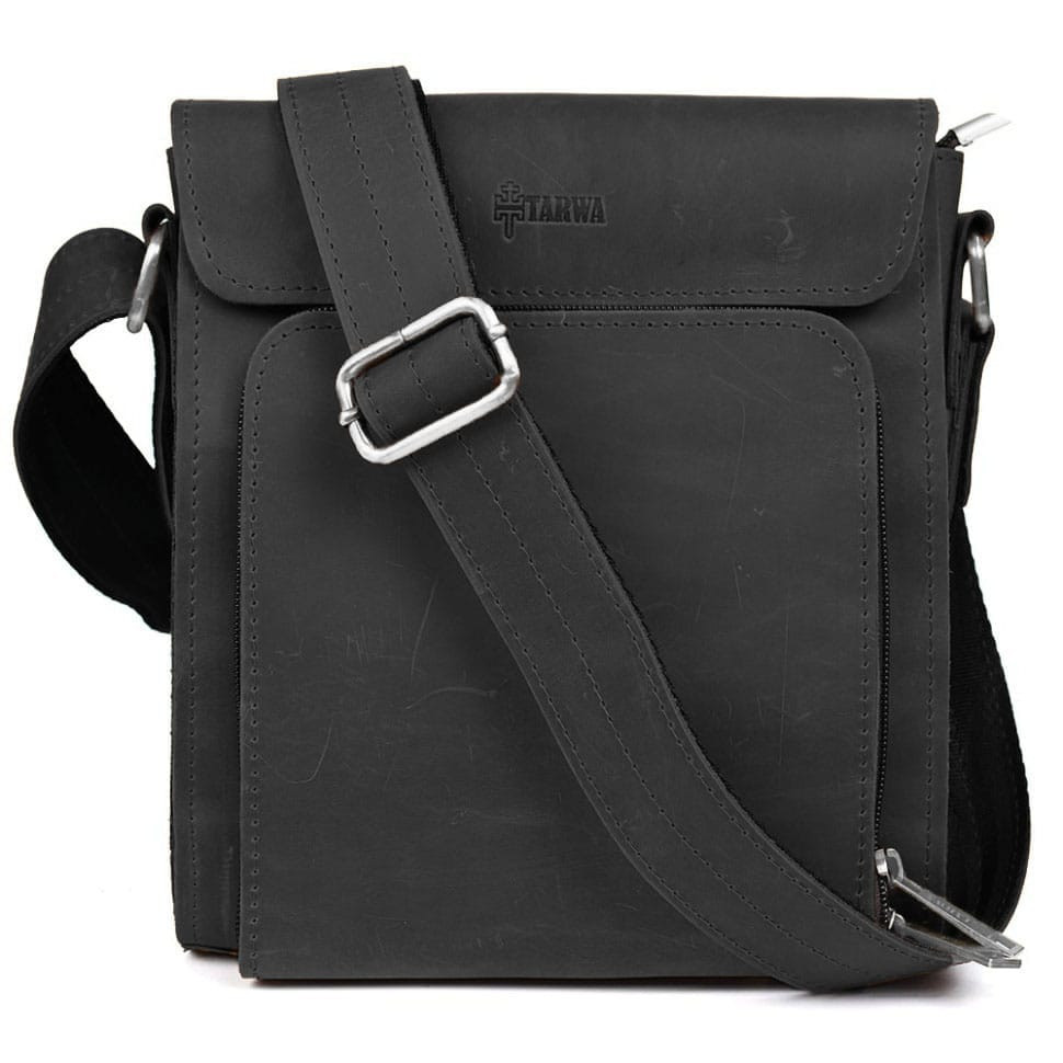Mens leather shoulder bag RA-30272-3md TARWA black crazy horse