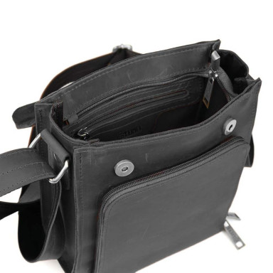Mens leather shoulder bag RA-30272-3md TARWA black crazy horse