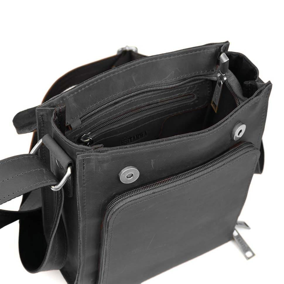 Mens leather shoulder bag RA-30272-3md TARWA black crazy horse