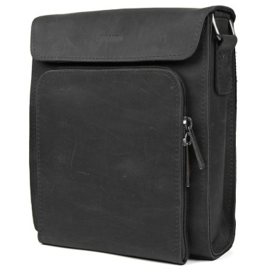 Mens leather shoulder bag RA-30272-3md TARWA black crazy horse