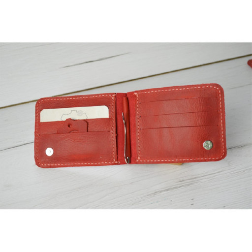 Шкіряний гаманець з притиском для грошей BGS 12,5*8,5 см червоний BGS3141