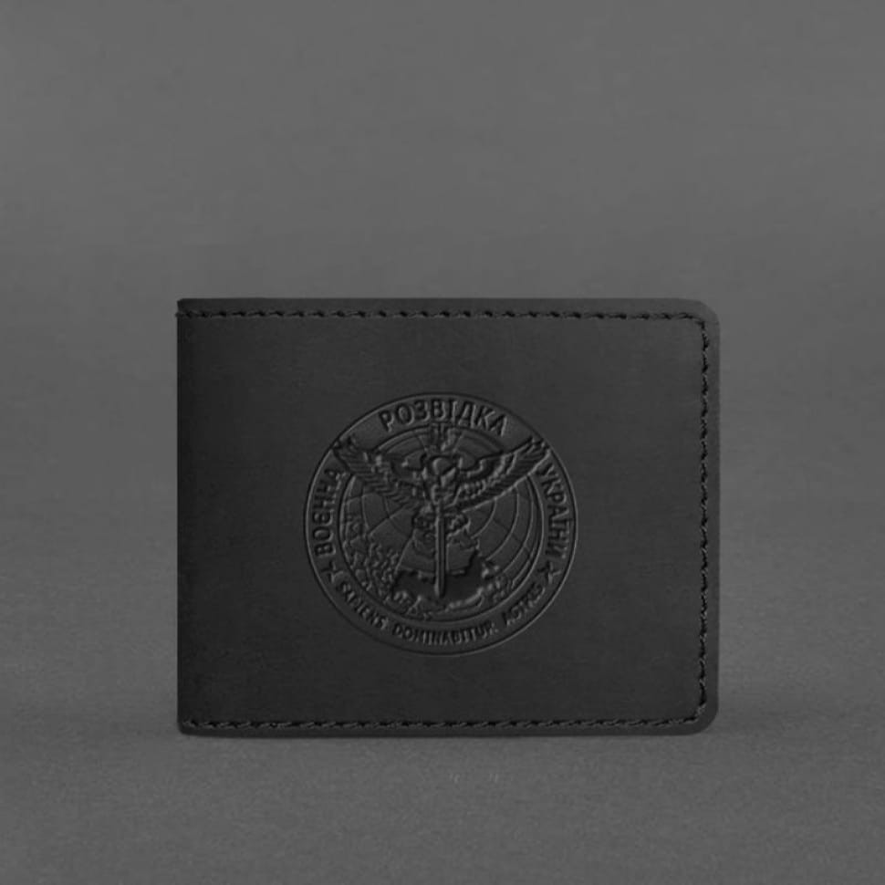 Кожаная обложка на удостоверение Главного управления разведки (ГУР) черная Crazy Horse
