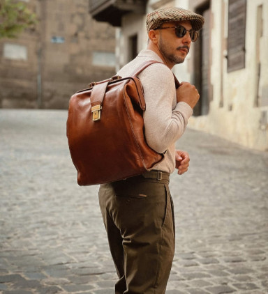 Leather Backpack - A Brief Story of Time - Cognac Brown Matte color - Time Resistance 5208801