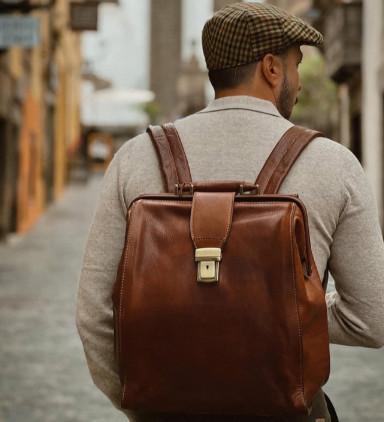 Leather Backpack - A Brief Story of Time - Cognac Brown Matte color - Time Resistance 5208801