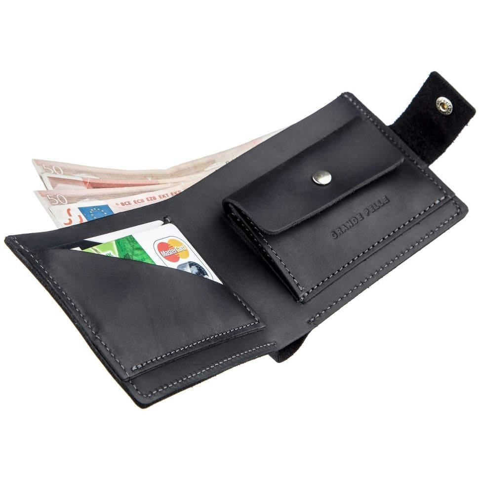 Компактне чоловіче портмоне в вінтажному стилі GRANDE PELLE 11228 Чорне
