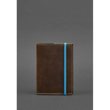 Leather passport cover 1.0 dark brown with turquoise