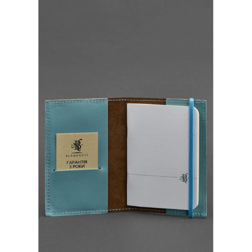 Шкіряна обкладинка для паспорта 1.0 темно-коричнева з бірюзовим