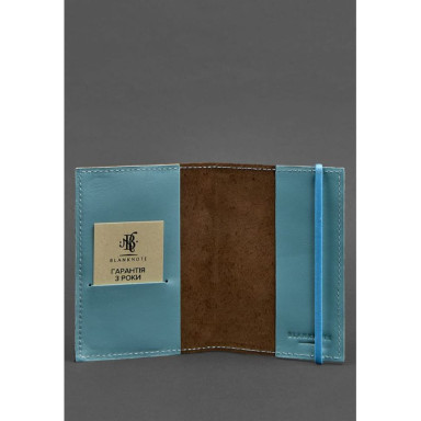 Leather passport cover 1.0 dark brown with turquoise