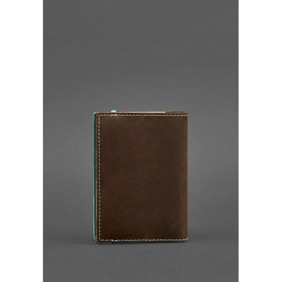 Шкіряна обкладинка для паспорта 1.0 темно-коричнева з бірюзовим