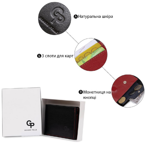 Шкіряне стильне портмоне GRANDE PELLE 11551 Чорний