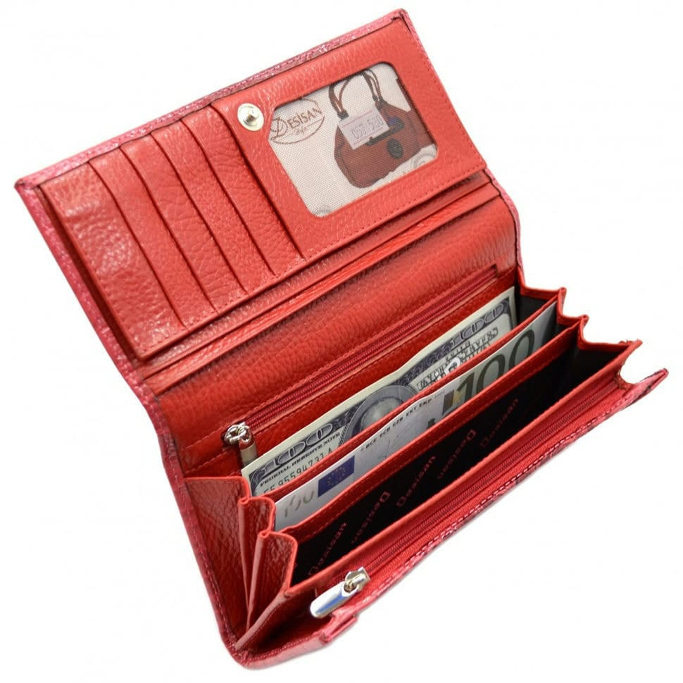 Гаманець жіночий шкіряний Desisan 057-580 червоний кроко лак