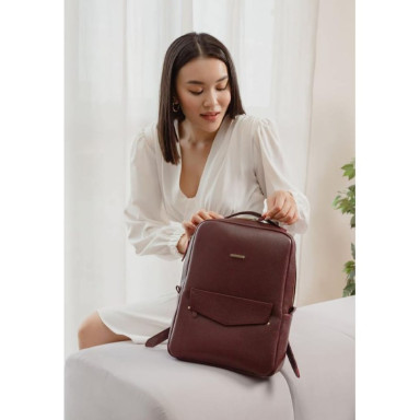 Women's leather city backpack with a zipper Cooper marsala flotar