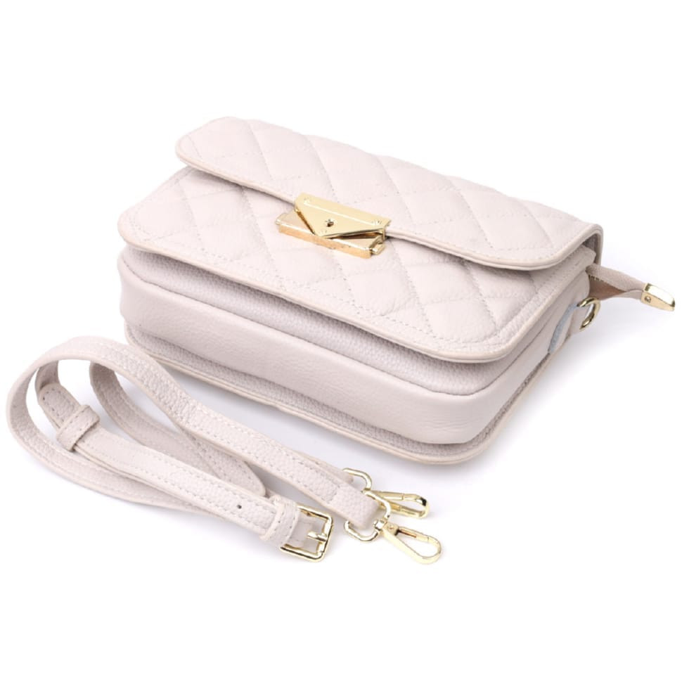 Витончена жіноча сумка з оригінальною клямкою з натуральної шкіри Vintage 22672 Біла