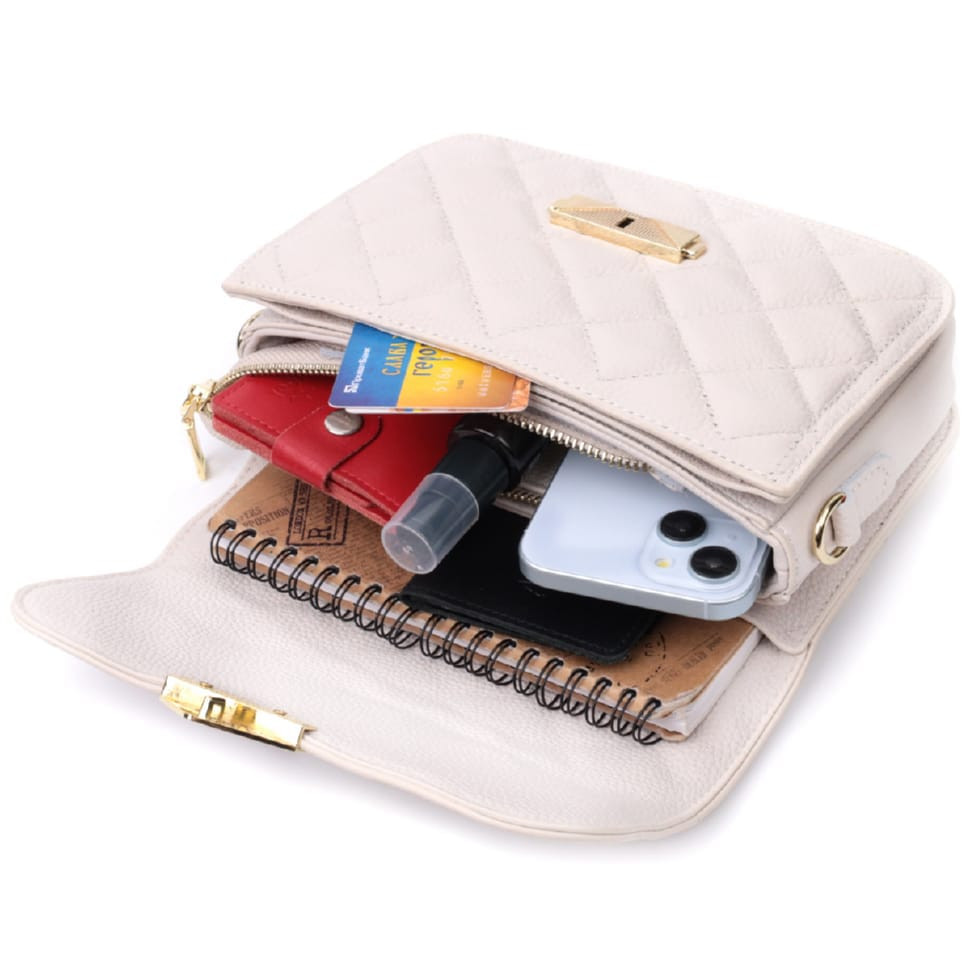 Витончена жіноча сумка з оригінальною клямкою з натуральної шкіри Vintage 22672 Біла