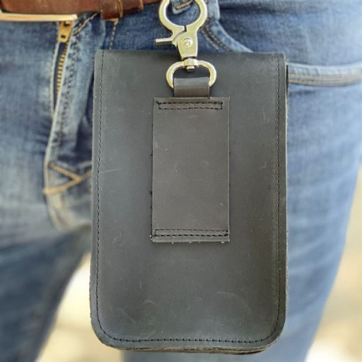 Шкіряна сумка чохол на пояс чорна TARWA RA-2091-3md