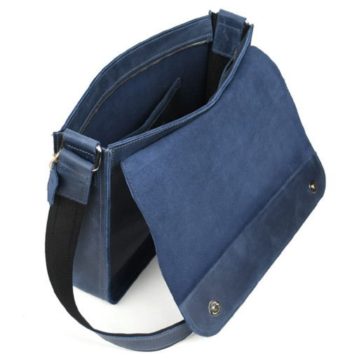 Шкіряна сумка через плече формату А4 Limary lim-3028RK синя