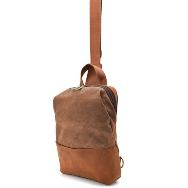 Shoulder sling, chest bag made of leather and canvas TARWA RBc-1905-3md