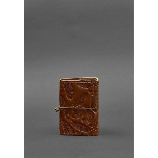 Жіночий шкіряний кард-кейс 7.0 світло-коричневий з пір'ям