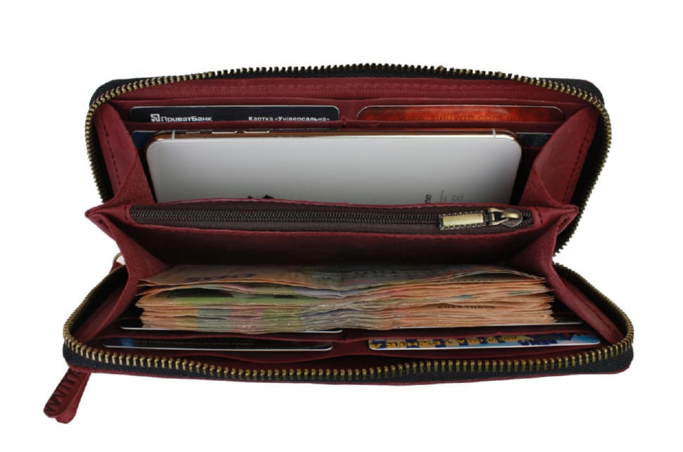 Кошелек женский кожаный клатч большой travel SULLIVAN  80285-2(19.5) марсала
