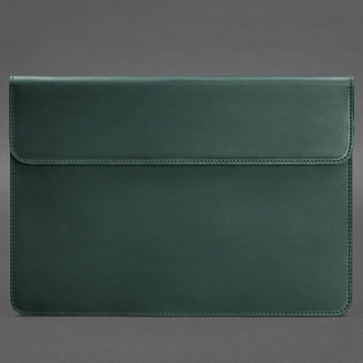 Magnetic Leather Envelope for Laptop Unisex Green Crazy Horse