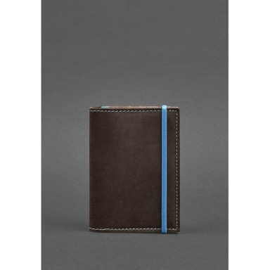 Leather passport cover 2.0 dark brown with turquoise