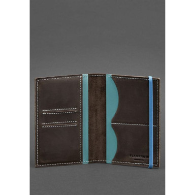 Leather passport cover 2.0 dark brown with turquoise