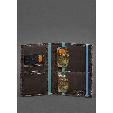 Leather passport cover 2.0 dark brown with turquoise