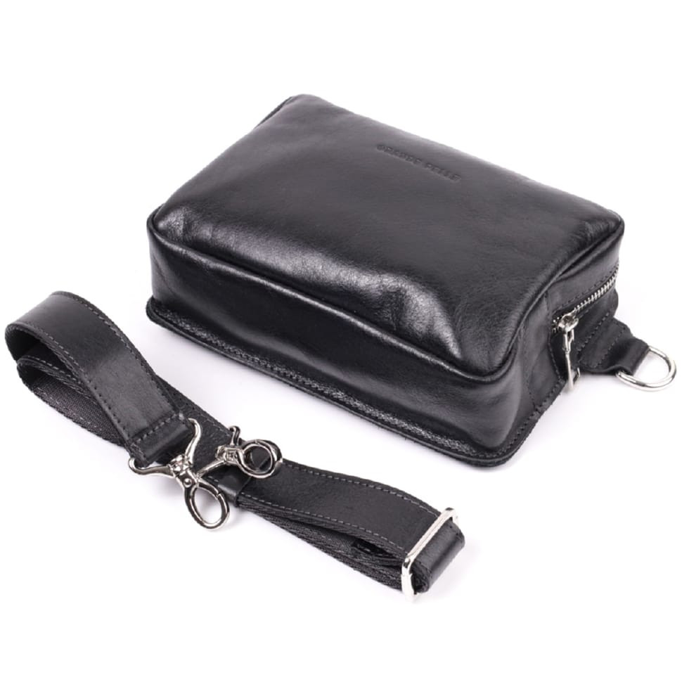 Сумка бананка прямокутного формату із якісної натуральної шкіри GRANDE PELLE 22576 Чорний